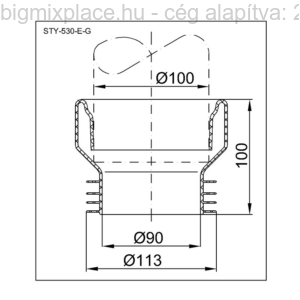 STYRON WC bekötő, egyenes, fehér, gumi, szerkezeti ábra (STY-530-E-G)