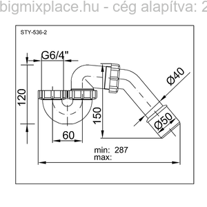 STYRON kádszifon, 6/4col, szerkezeti ábra (STY-536-2)