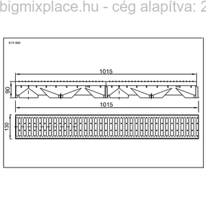 STYRON folyóka 1m-es, horganyzott acél fedráccsal, szerkezeti ábra, STY-900